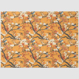 Autumn Orange Floral Birds Chinoiserie Seidenpapier