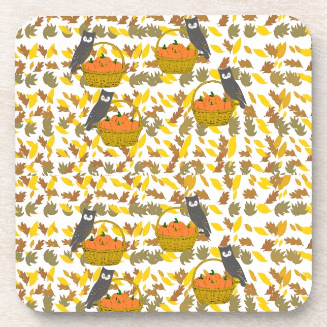 Autumn Owl and Pumpkin Pattern Plastic Coaster Set Getränkeuntersetzer (Vorderseite)