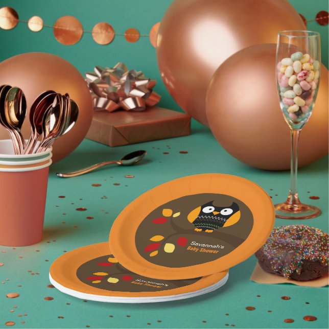 Autumn Owl Halloween Custom Paper Plate Pappteller (Multi)