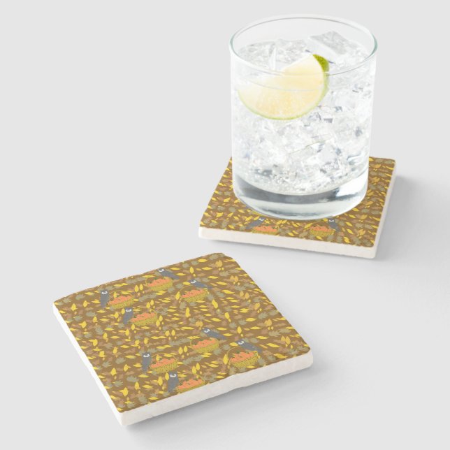Autumn Owl Pumpkin Absorber Stone Coaster Steinuntersetzer (Seitenansicht)
