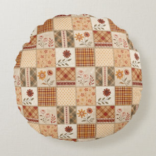 Autumn Patchwork Floral Duvet Cover Rundes Kissen