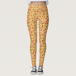 Autumn Pattern Teddy Leaf Leggings
