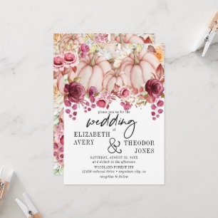 Autumn Pink Burgundy Pumpkin Floral Wedding Invita Einladung