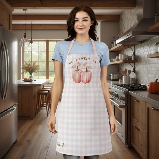 Autumn Pink Pumpkin Gingham Baking Schürze (Pink Pumpkin Gingham Bakery Apron)