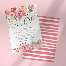 Autumn Pink Pumpkin ist eine Girl Floral Baby Show Einladung