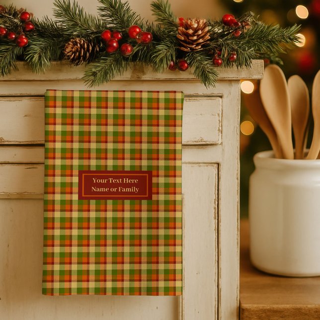 Autumn Plaid Dish Towel Custom Name Thanksgiving Geschirrtuch (Autumn Plaid Dish Towel Custom Name Thanksgiving Style)