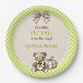 Autumn Plaid Teddy Bear Pumpkin Pappteller