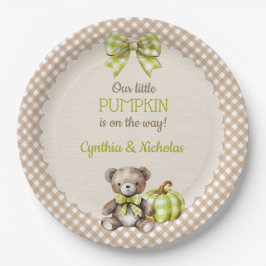 Autumn Plaid Teddy Bear Pumpkin Pappteller
