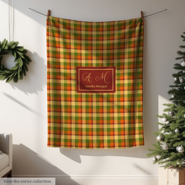 Autumn Plaid Throw Blanket Cozy Custom Name Accent Fleecedecke (Autumn Plaid Throw Blanket Cozy Custom Name Accent)