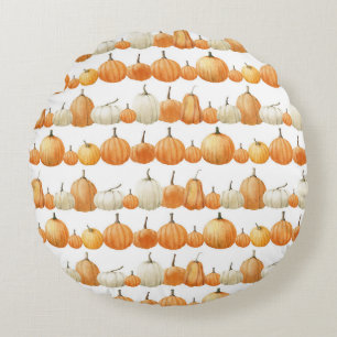 Autumn Pumpkin: Aquarellfarben Illustration Patter Rundes Kissen