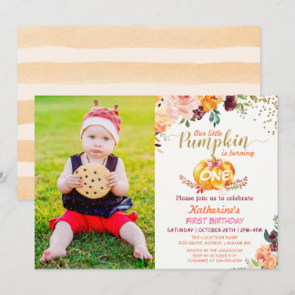 Autumn Pumpkin Baby Birthday mit Kids Foto Einladung