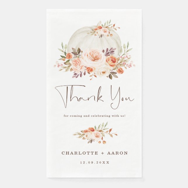 Autumn Pumpkin Baby Shooting Blush Apricot Floral  Serviette (Vorderseite)