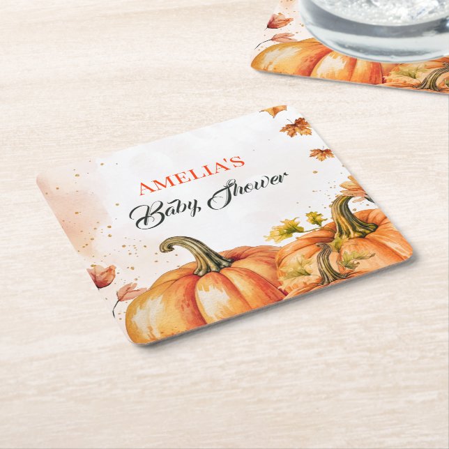 Autumn Pumpkin Baby Shower Watercolor Rechteckiger Pappuntersetzer (angewinkelt)