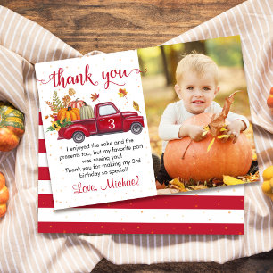 Autumn Pumpkin Blätter Red Truck Birthday Foto Dankeskarte