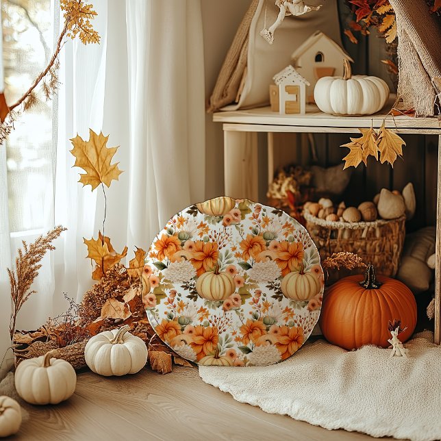 Autumn Pumpkin Bouquet Design Rundes Kissen (Von Creator hochgeladen)
