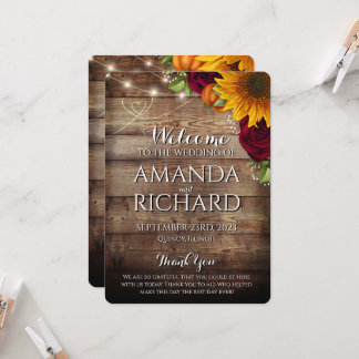 Autumn Pumpkin & Burgundy RosesWedding Programm