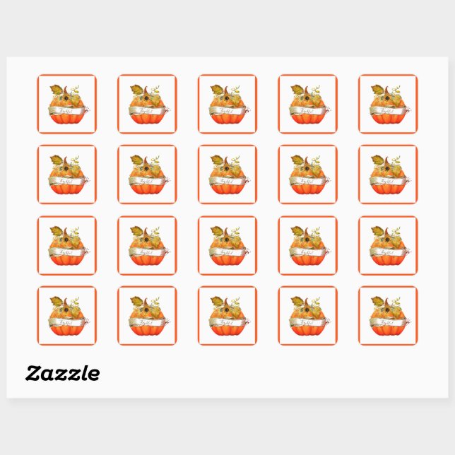 Autumn pumpkin customizeable quadratischer aufkleber (Blatt)