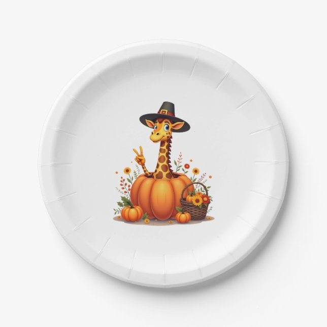 Autumn Pumpkin Fall Giraffe Thanksgiving Womens Me Pappteller (Vorderseite)