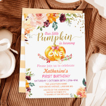 Autumn Pumpkin Floral Girl Baby Birthday Party