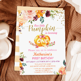 Autumn Pumpkin Floral Girl Baby Birthday Party Einladung