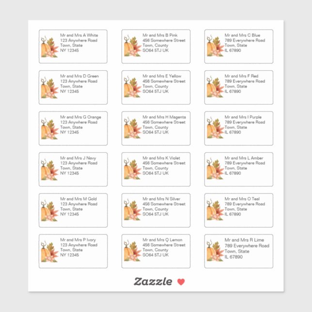 Autumn Pumpkin Floral Individueller Name und Adres Aufkleber (Blatt)