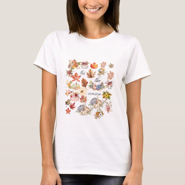Autumn Pumpkin Floral Leaves Art T-Shirt (Vorderseite)