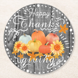 Autumn Pumpkin Gray Pine Runder Pappuntersetzer