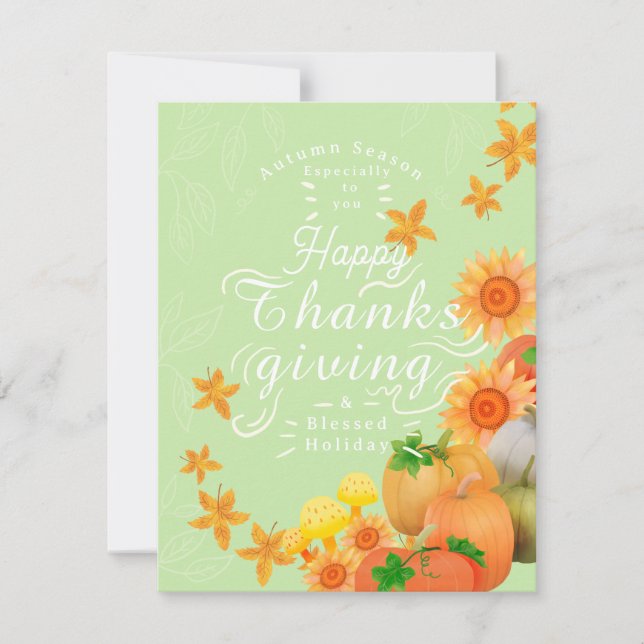Autumn Pumpkin Green Holiday Card Feiertagskarte (Vorderseite)