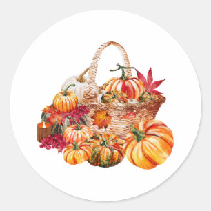 Autumn Pumpkin Harvest Basket Runder Aufkleber