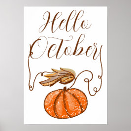 Autumn Pumpkin Hello October Poster