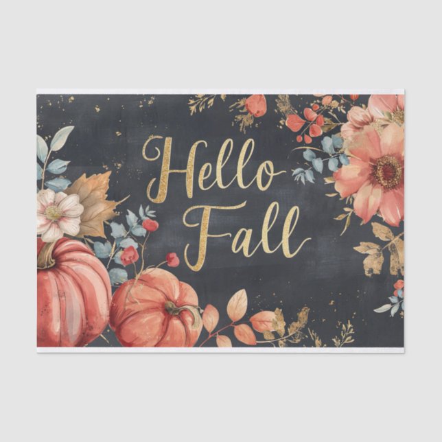 Autumn Pumpkin Herbstlaubs Rustic Decoupage Seidenpapier (Vorderseite)