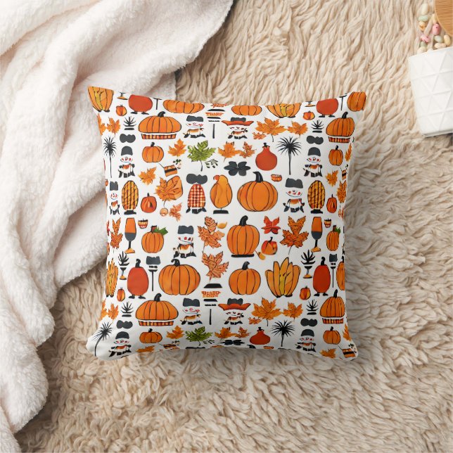 Autumn Pumpkin & Leaf Pattern | Gemütlicher Fall Kissen (Decke)