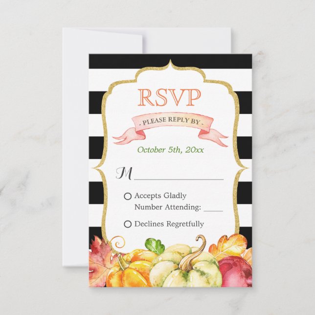 Autumn Pumpkin Maple Blätter Hochzeit im Herbst UA RSVP Karte (Vorderseite)