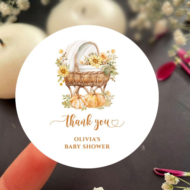 Autumn Pumpkin Neutral Baby Shower Danke Runder Aufkleber (Von Creator hochgeladen)