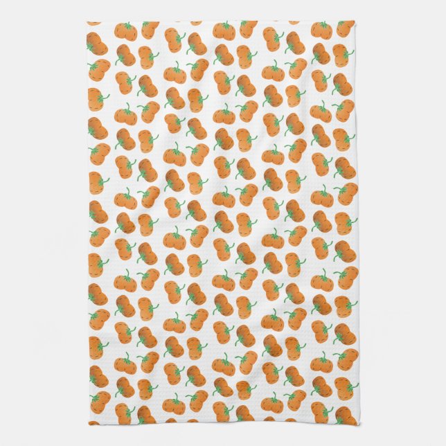 Autumn Pumpkin Pattern Fall Orange Green Geschirrtuch (Vertikal)