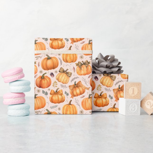 Autumn Pumpkin Pattern - Wrapping Paper Roll Geschenkpapier (Babyparty)