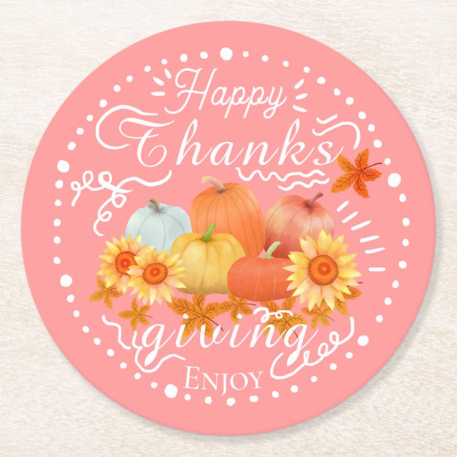 Autumn Pumpkin Peach Runder Pappuntersetzer (Vorderseite)