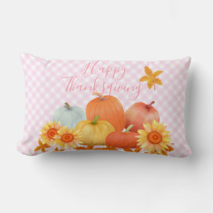 Autumn Pumpkin Pink Gingham Lendenkissen