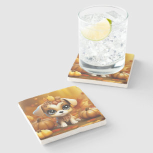 Autumn Pumpkin Puppy Steinuntersetzer