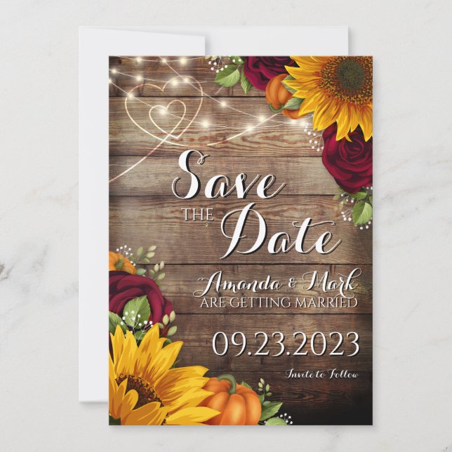 Autumn Pumpkin Rustic Save the Date Card (Vorderseite)