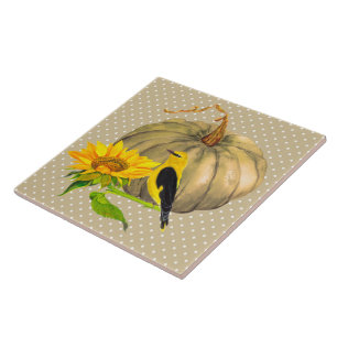 Autumn Pumpkin Sonnenblume und Finch Fliese