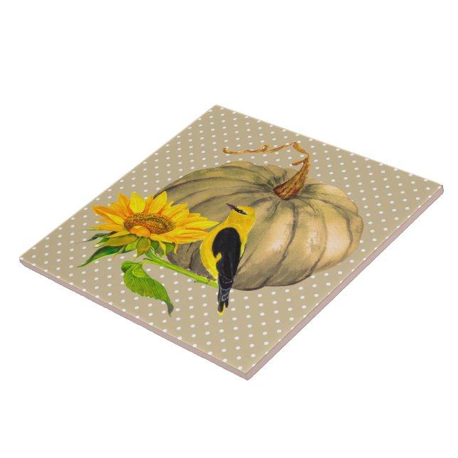 Autumn Pumpkin Sonnenblume und Finch Fliese (Seite)