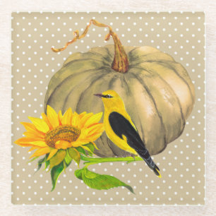 Autumn Pumpkin Sonnenblume und Finch Glasuntersetzer