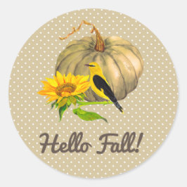 Autumn Pumpkin Sonnenblume und Finch Runder Aufkleber