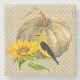 Autumn Pumpkin Sonnenblume und Finch Steinuntersetzer