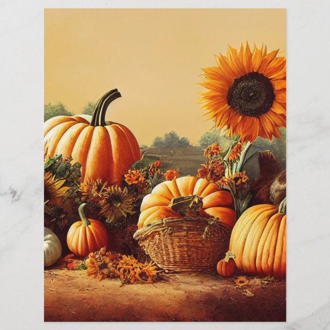 Autumn Pumpkin Sunblumen Scrapbook Paper (Vorderseite)