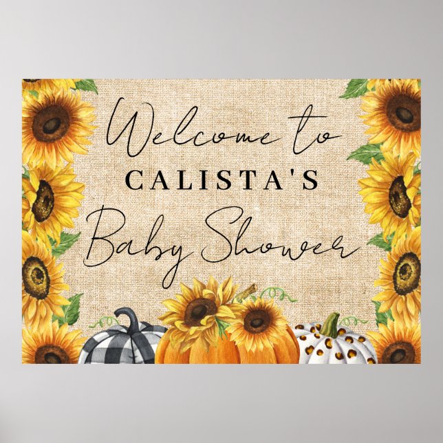 Autumn Pumpkin Sunflower Baby Dusche Willkommen Poster (Vorne)