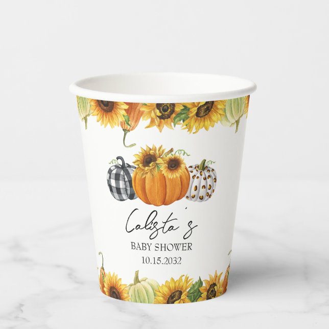 Autumn Pumpkin & Sunflower Baby Shooting Paper Cup Pappbecher (Vorderseite)