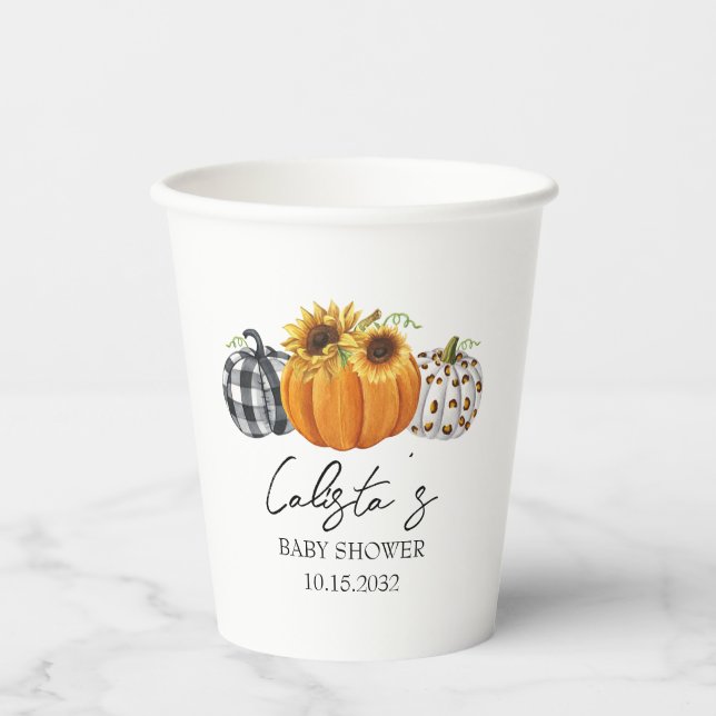 Autumn Pumpkin & Sunflower Baby Shooting Paper Cup Pappbecher (Vorderseite)