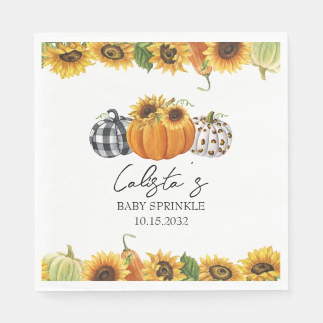 Autumn Pumpkin & Sunflower Baby Sprinkle Serviette (Vorderseite)